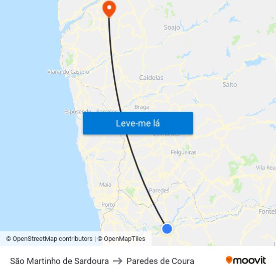 São Martinho de Sardoura to Paredes de Coura map