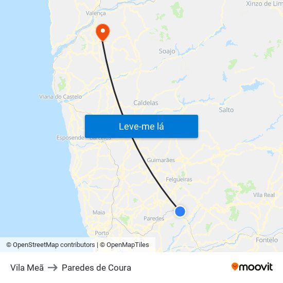 Vila Meã to Paredes de Coura map