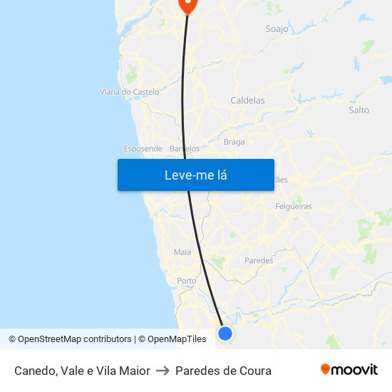Canedo, Vale e Vila Maior to Paredes de Coura map