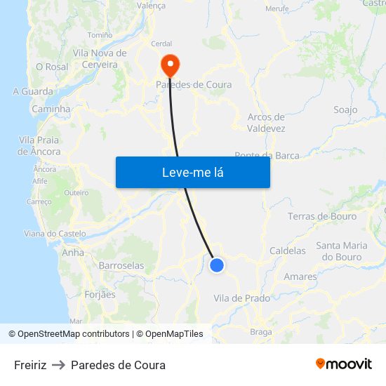 Freiriz to Paredes de Coura map
