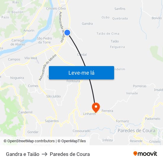 Gandra e Taião to Paredes de Coura map