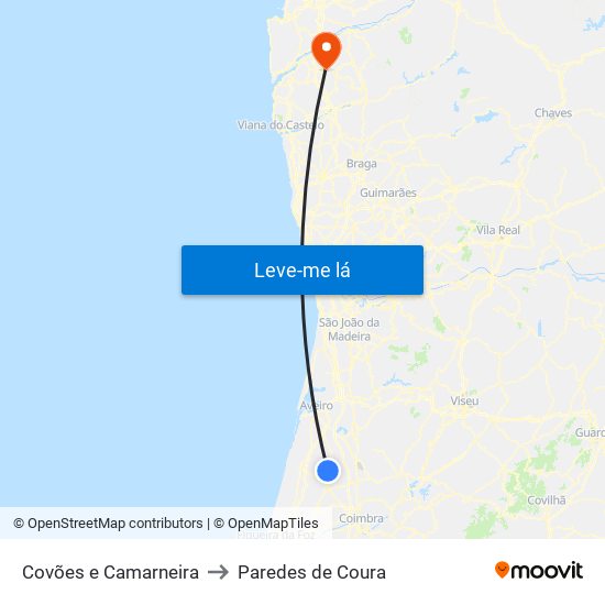 Covões e Camarneira to Paredes de Coura map