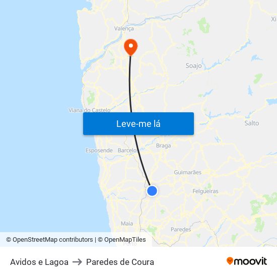 Avidos e Lagoa to Paredes de Coura map