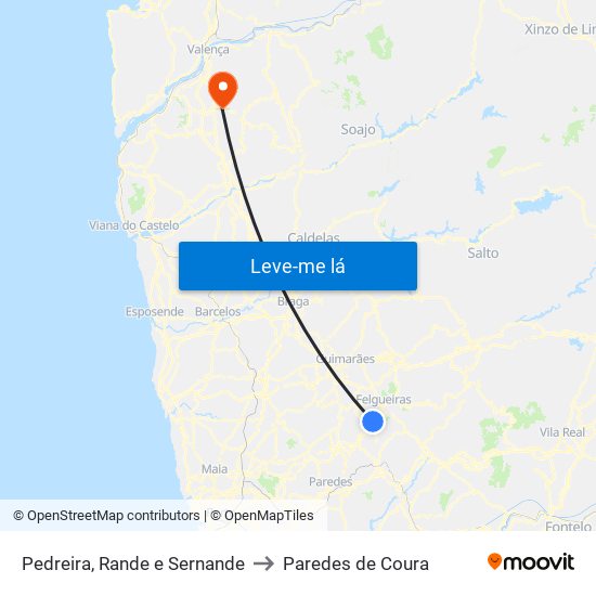 Pedreira, Rande e Sernande to Paredes de Coura map