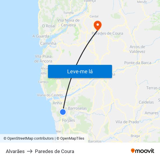 Alvarães to Paredes de Coura map