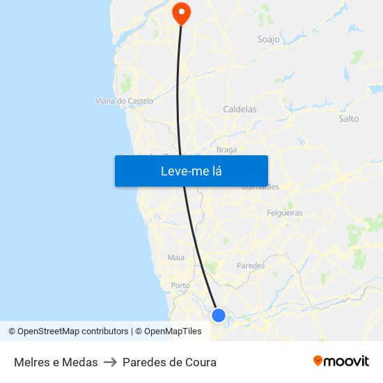 Melres e Medas to Paredes de Coura map