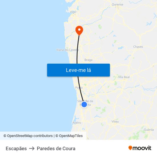 Escapães to Paredes de Coura map