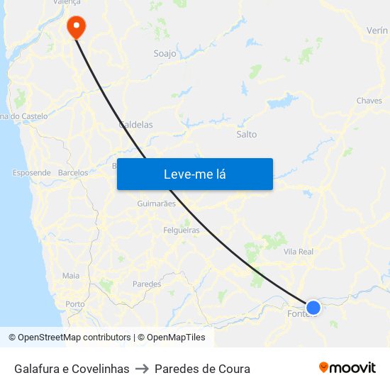 Galafura e Covelinhas to Paredes de Coura map