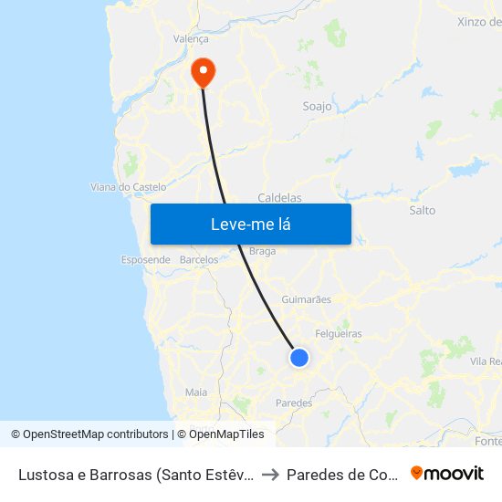 Lustosa e Barrosas (Santo Estêvão) to Paredes de Coura map