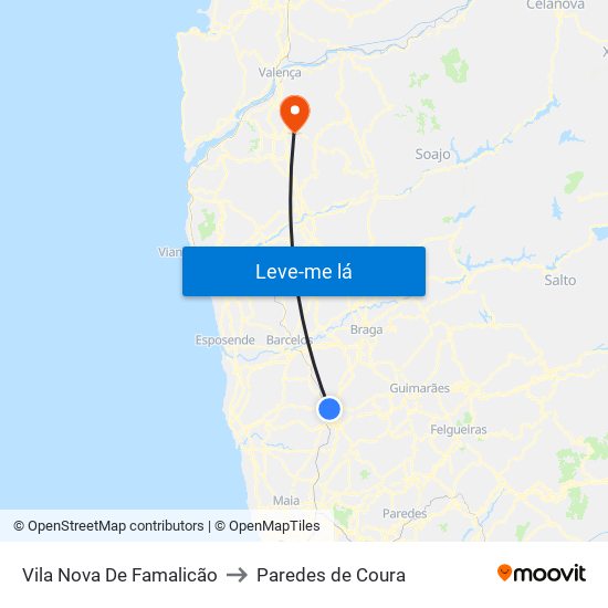 Vila Nova De Famalicão to Paredes de Coura map