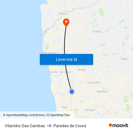 Vilarinho Das Cambas to Paredes de Coura map