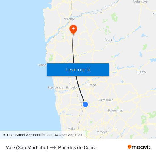 Vale (São Martinho) to Paredes de Coura map