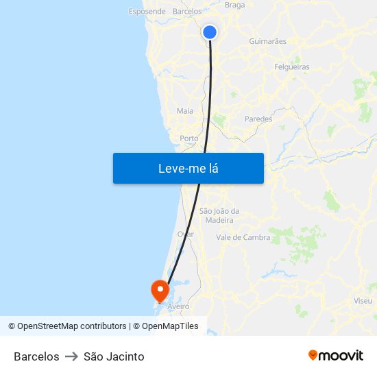 Barcelos to São Jacinto map