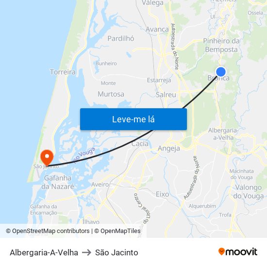 Albergaria-A-Velha to São Jacinto map