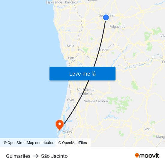 Guimarães to São Jacinto map