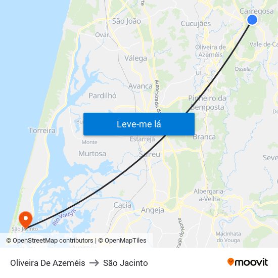 Oliveira De Azeméis to São Jacinto map