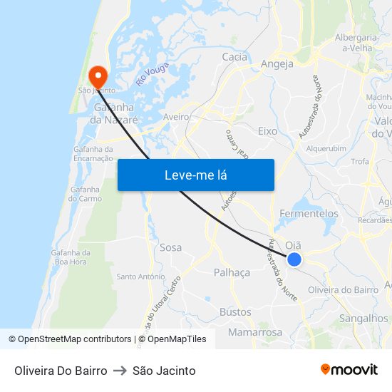 Oliveira Do Bairro to São Jacinto map
