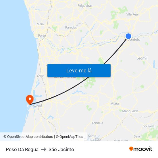 Peso Da Régua to São Jacinto map