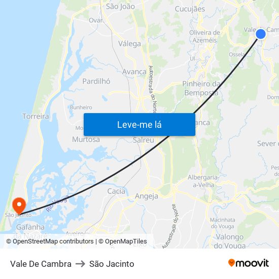 Vale De Cambra to São Jacinto map