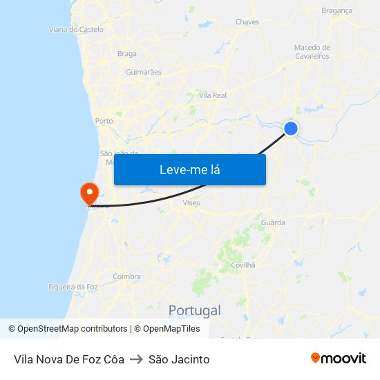 Vila Nova De Foz Côa to São Jacinto map