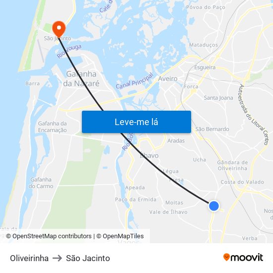 Oliveirinha to São Jacinto map