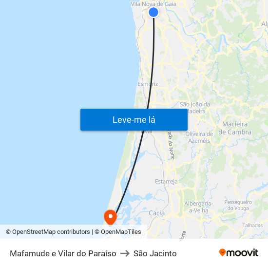 Mafamude e Vilar do Paraíso to São Jacinto map