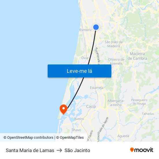 Santa Maria de Lamas to São Jacinto map