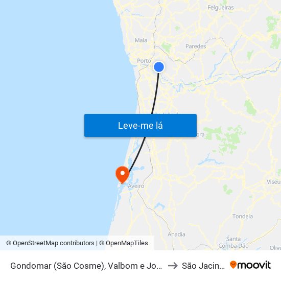 Gondomar (São Cosme), Valbom e Jovim to São Jacinto map