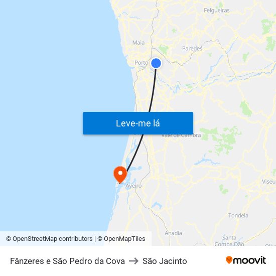 Fânzeres e São Pedro da Cova to São Jacinto map