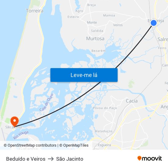 Beduído e Veiros to São Jacinto map