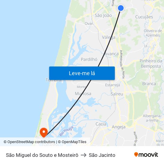 São Miguel do Souto e Mosteirô to São Jacinto map