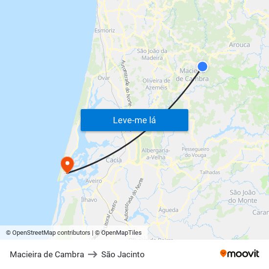 Macieira de Cambra to São Jacinto map