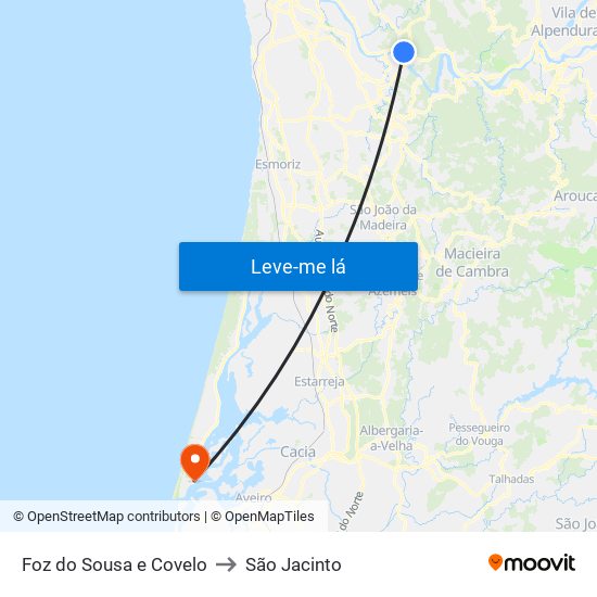 Foz do Sousa e Covelo to São Jacinto map