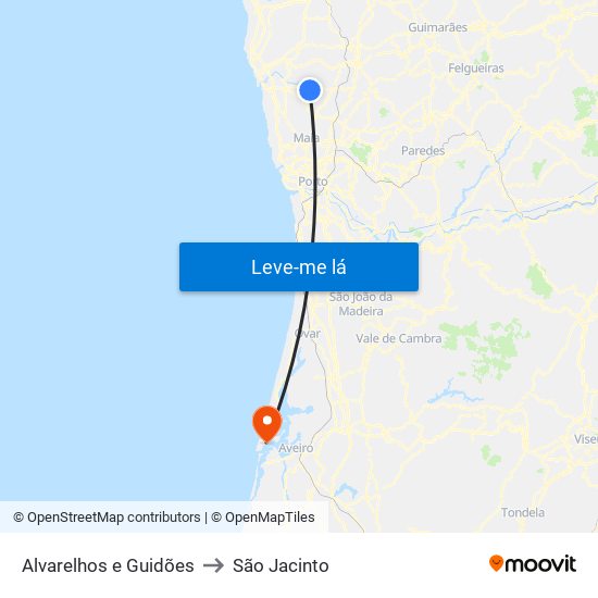 Alvarelhos e Guidões to São Jacinto map