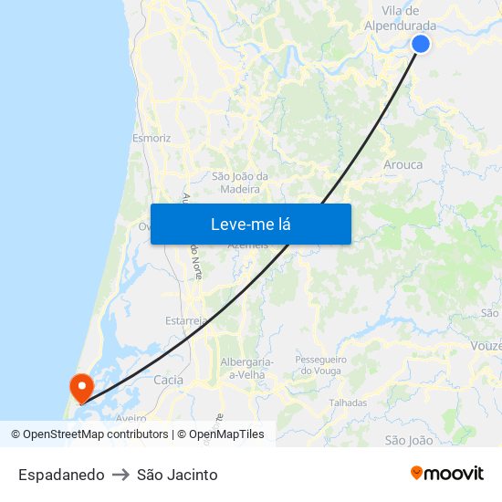 Espadanedo to São Jacinto map