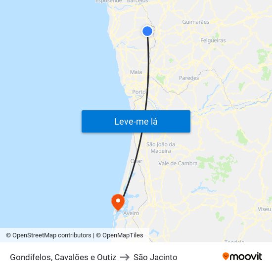 Gondifelos, Cavalões e Outiz to São Jacinto map