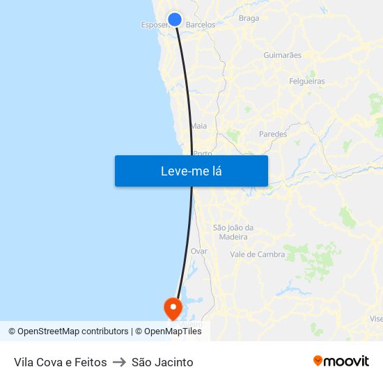 Vila Cova e Feitos to São Jacinto map