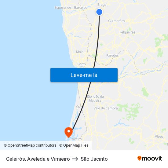 Celeirós, Aveleda e Vimieiro to São Jacinto map