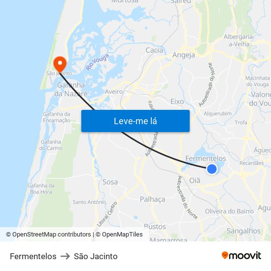 Fermentelos to São Jacinto map