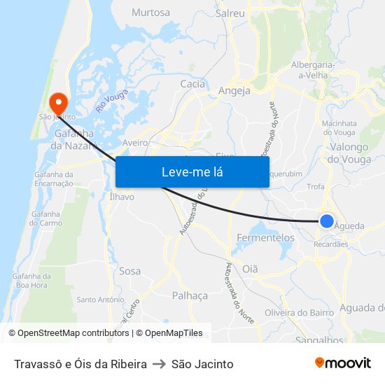 Travassô e Óis da Ribeira to São Jacinto map