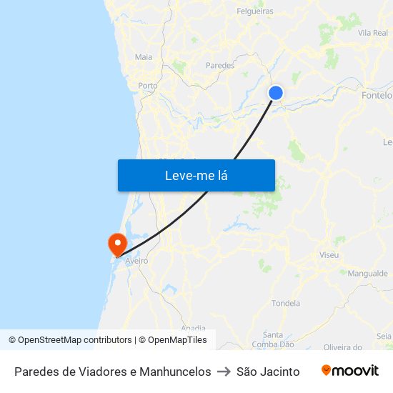 Paredes de Viadores e Manhuncelos to São Jacinto map