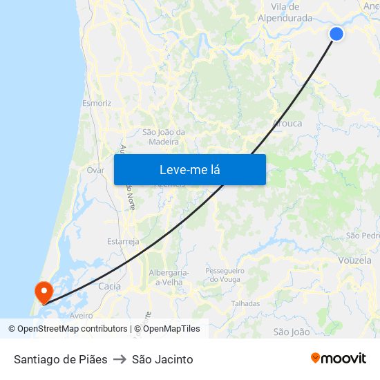 Santiago de Piães to São Jacinto map