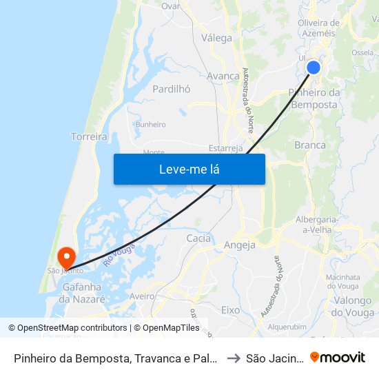 Pinheiro da Bemposta, Travanca e Palmaz to São Jacinto map