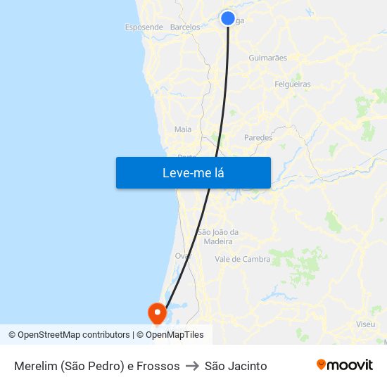 Merelim (São Pedro) e Frossos to São Jacinto map