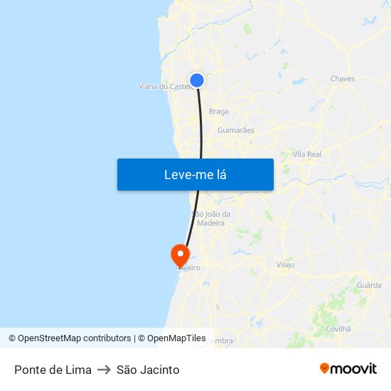 Ponte de Lima to São Jacinto map