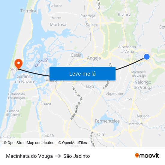 Macinhata do Vouga to São Jacinto map