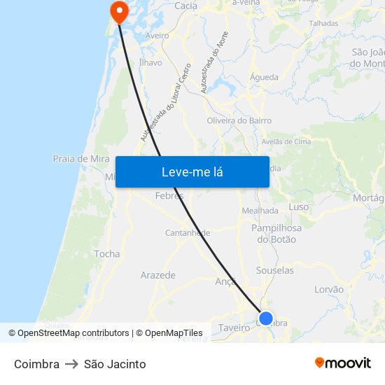 Coimbra to São Jacinto map
