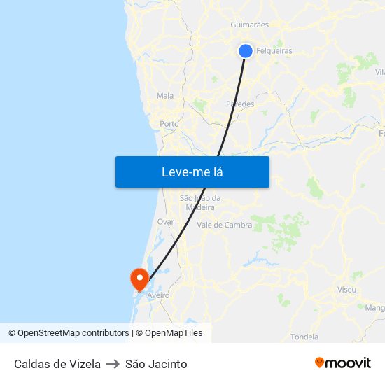 Caldas de Vizela to São Jacinto map