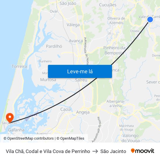 Vila Chã, Codal e Vila Cova de Perrinho to São Jacinto map