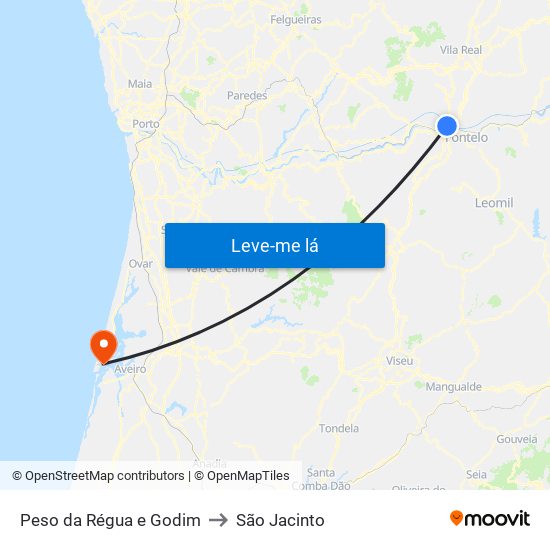 Peso da Régua e Godim to São Jacinto map